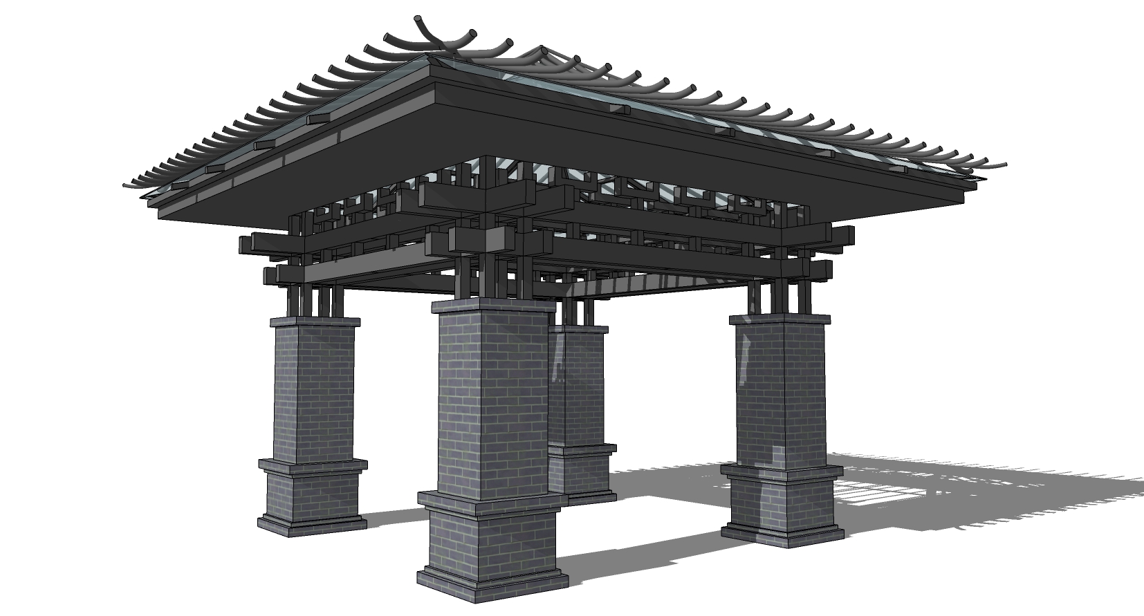 10中式古建斗拱木梁凉亭亭子sketchup草图模型下载(1)