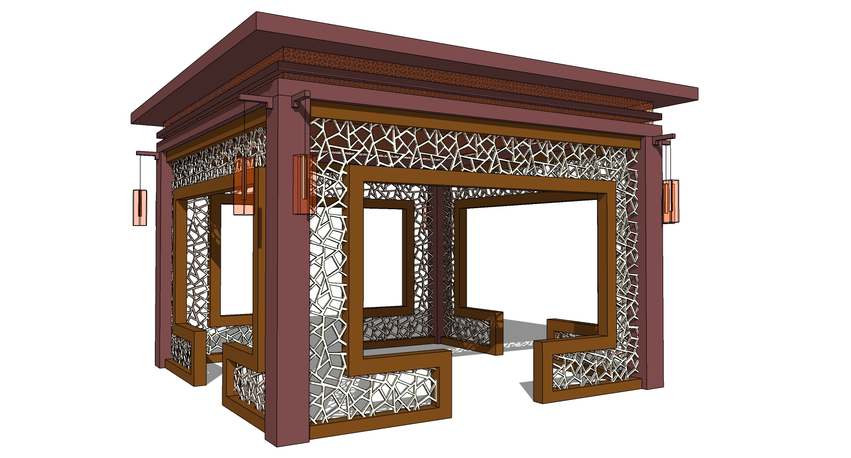 06中式古建花格花窗凉亭亭子sketchup草图模型下载(1)