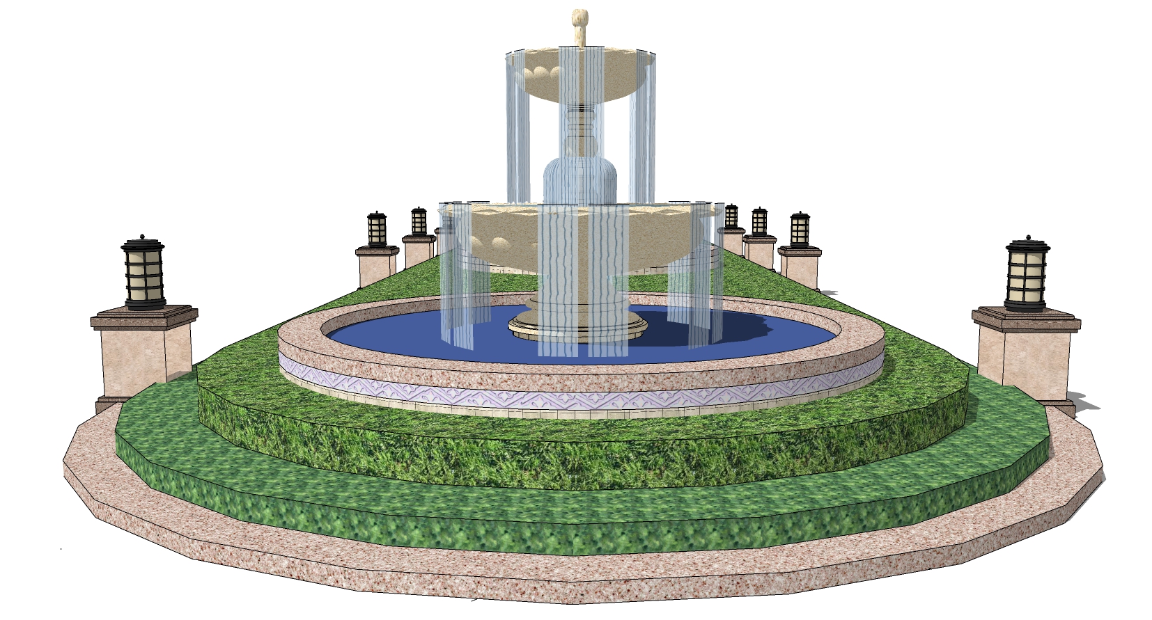 37欧式水景喷泉花池水池sketchup草图模型下载