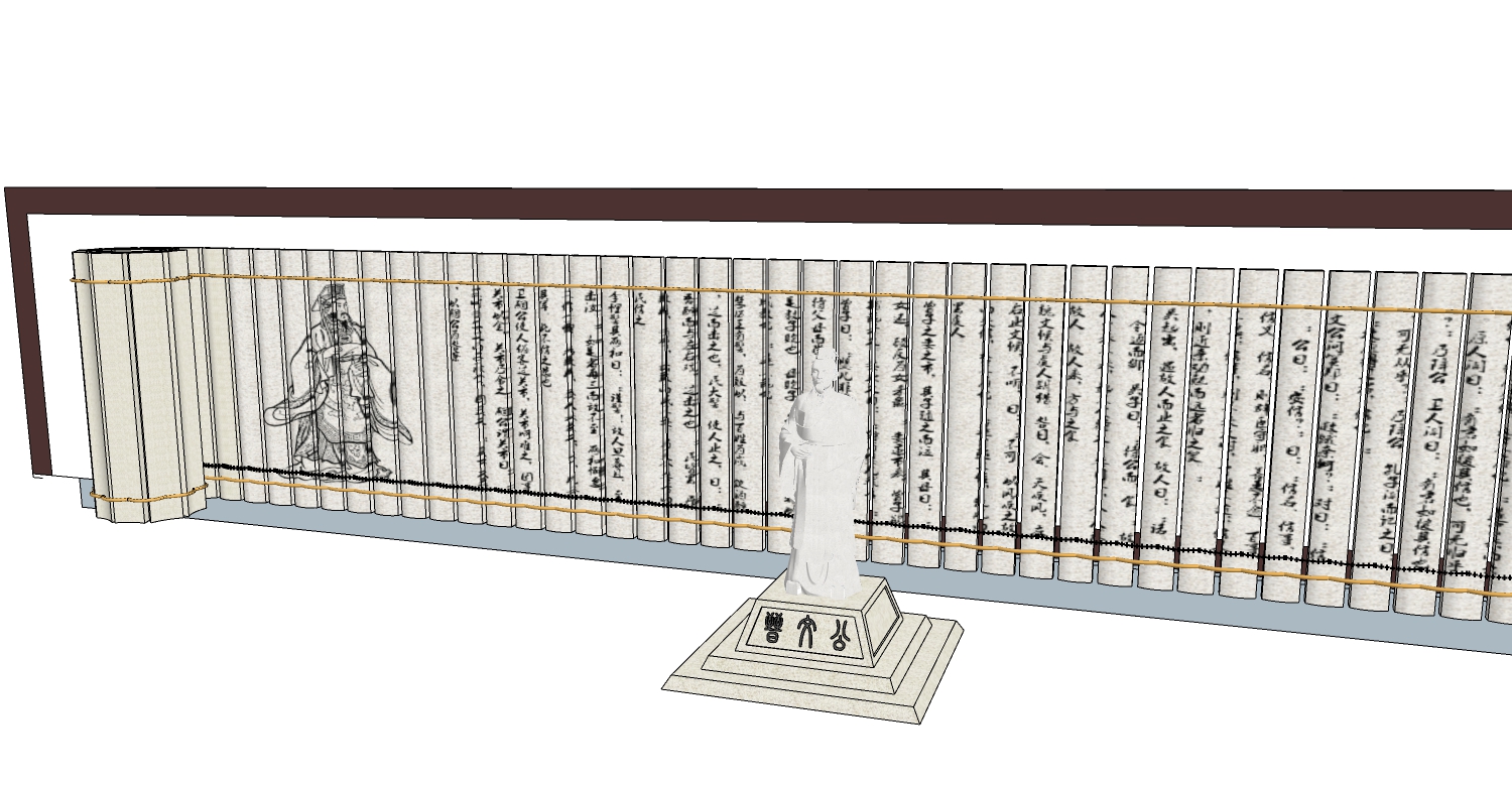 竹简古典人物雕塑雕像景观墙SU模型(1)