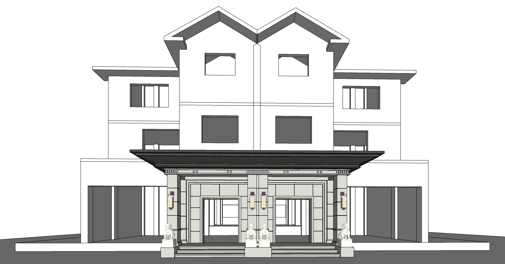 43欧式建筑售楼处入口大门门头sketchup草图模型下载