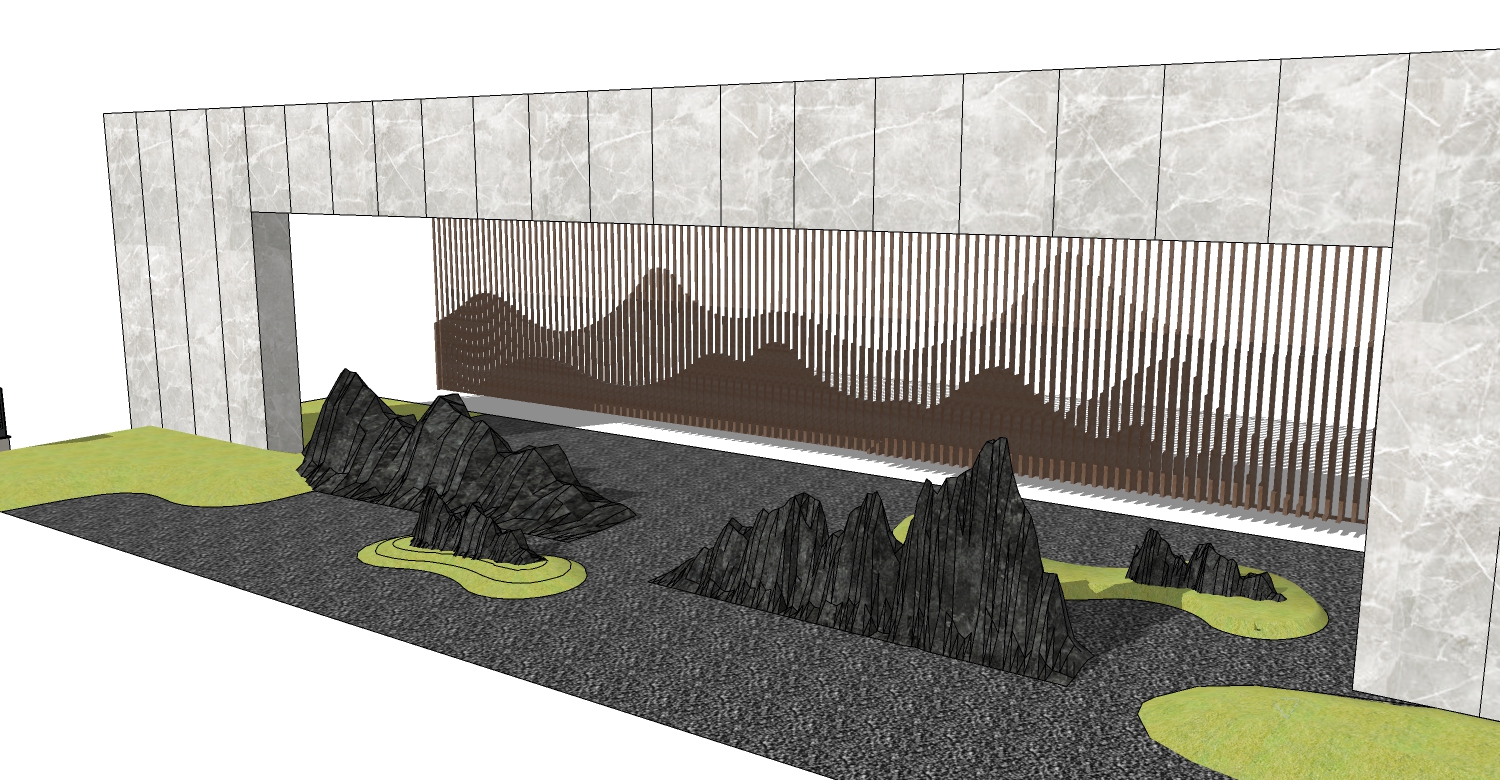 新中式枯山水山脉造型格栅石头假山景观背景墙(1)