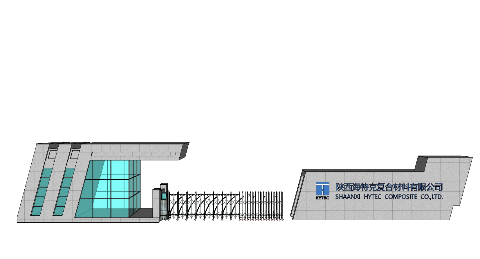 55现代工业厂房工厂园区入口岗亭电动伸缩门sketchup草图模型下载