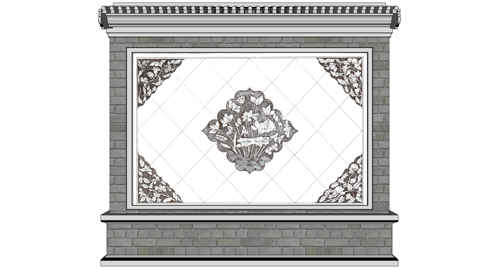 8中式四合院院墙影壁墙屋檐墙檐砖墙sketchup草图模型下载