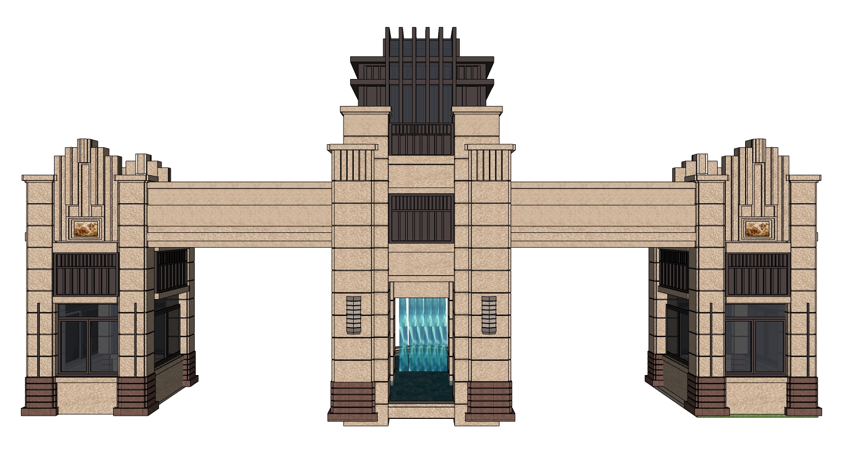 06欧式住宅小区入口大门门楼岗亭sketchup草图模型下载