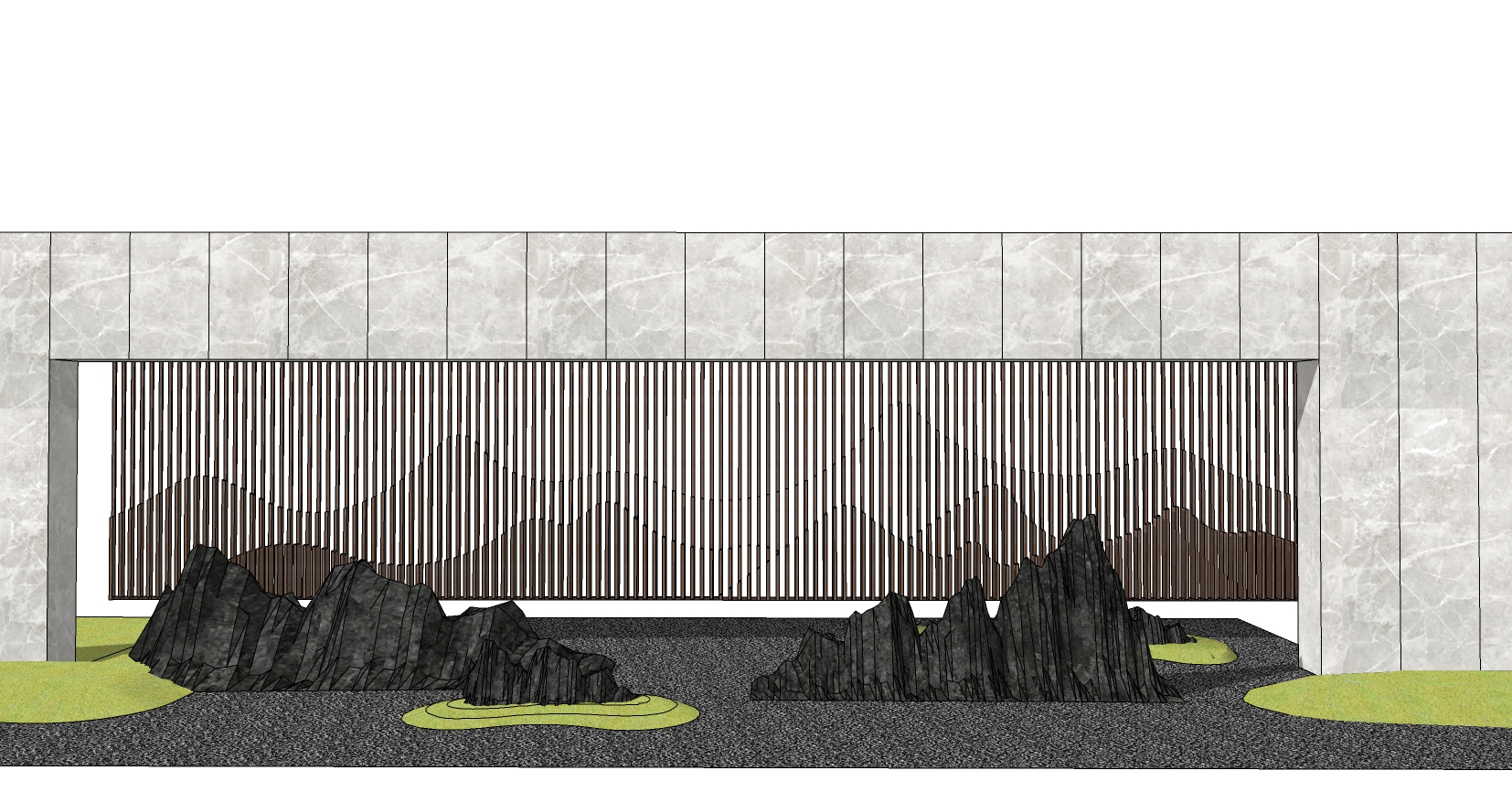 19新中式新亚洲金属铁艺假山石头景墙背景墙sketchup草图模型下载(1)