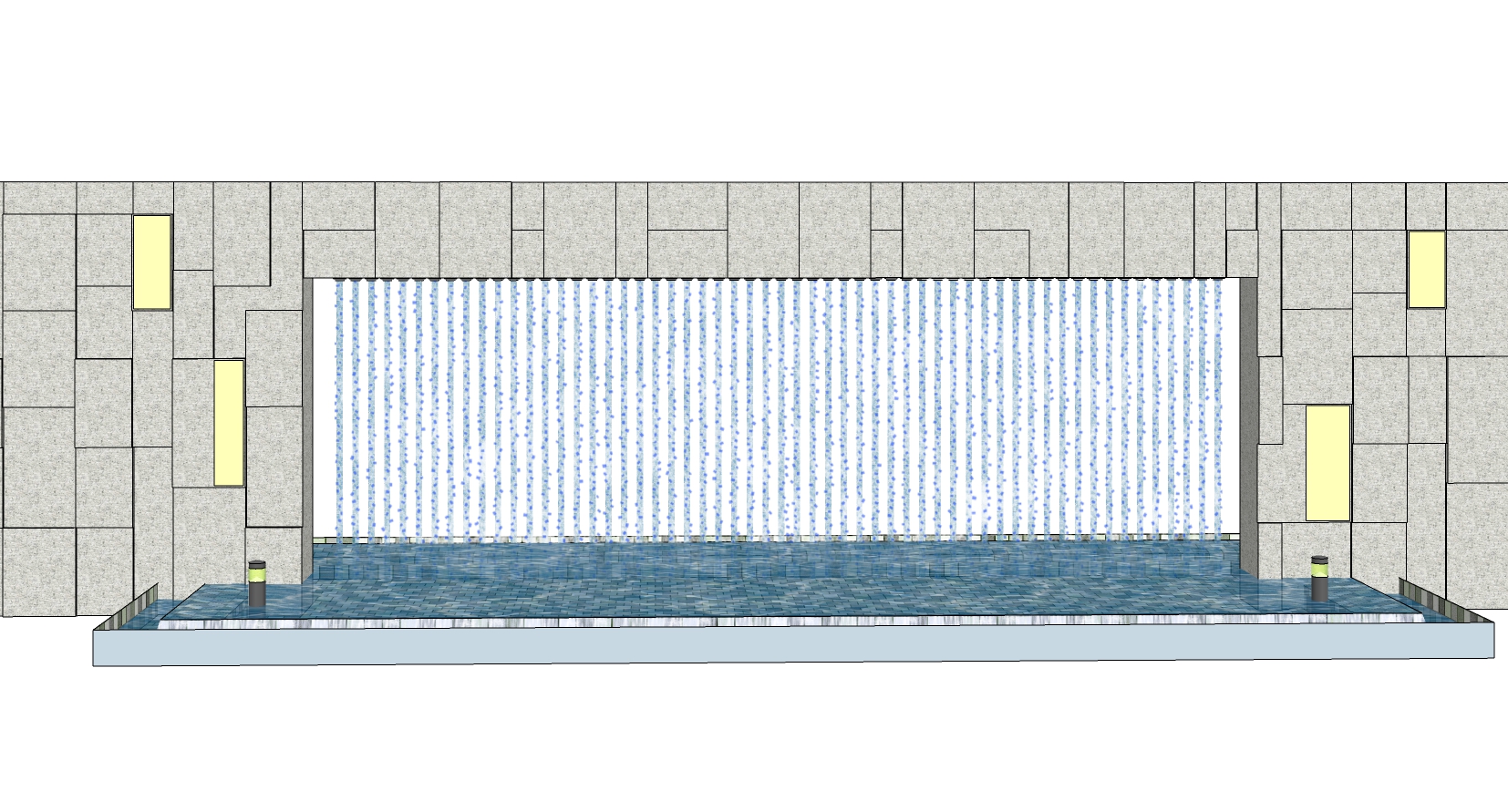 4新中式新亚洲流水景墙背景墙叠水水池sketchup草图模型下载