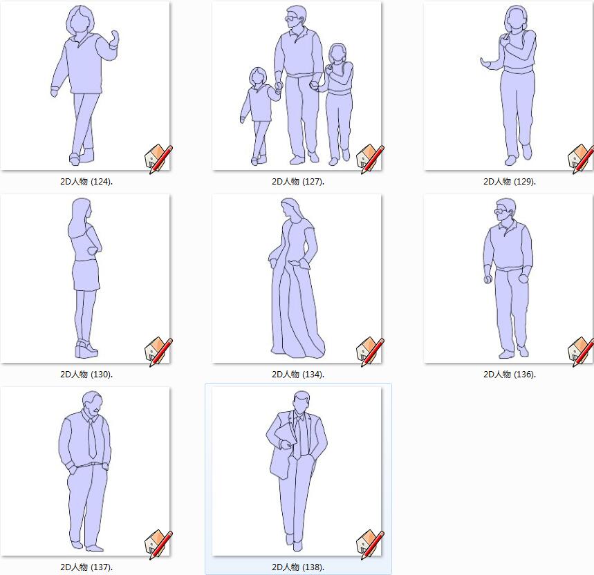 各种人物人群黑白剪影人物SketchUp草图2d人物模型下载(1)