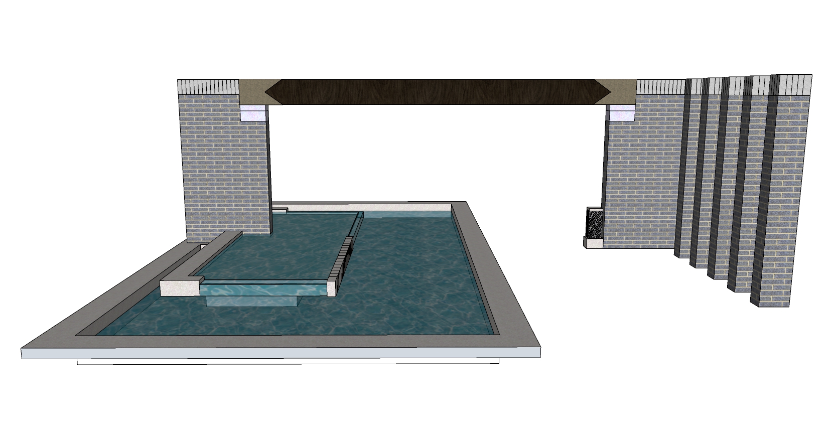 11新中式新亚洲景墙背景墙叠水水池小区入口sketchup草图模型下载(1)