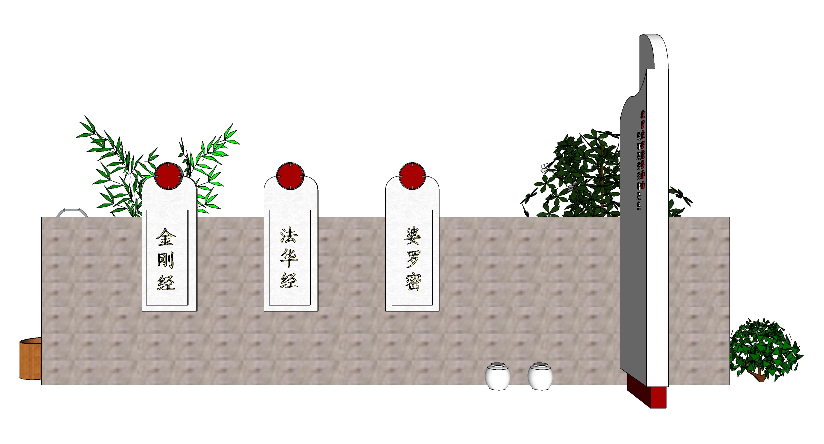 9新中式新亚洲文化景墙背景墙sketchup草图模型下载