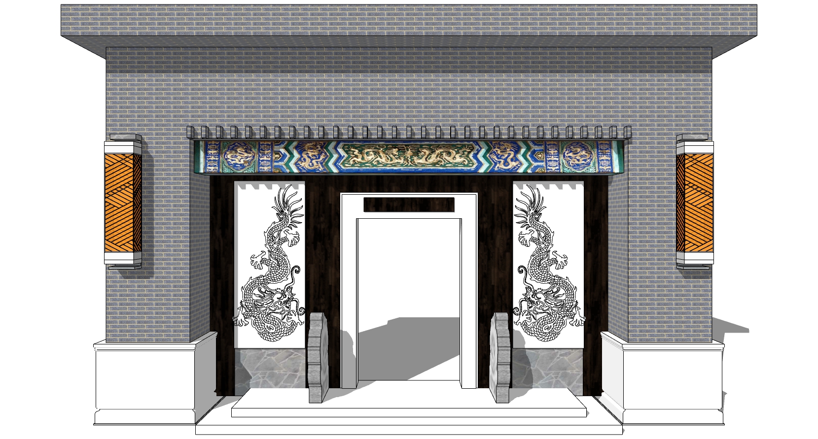 中式四合院入户大门门头门楼 报鼓(10)