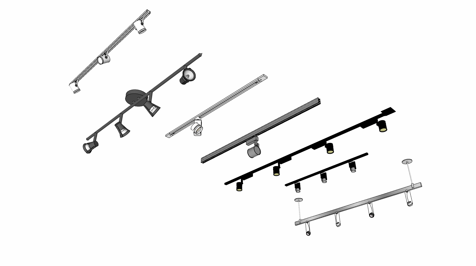 13射灯轨道射灯舞台射灯SketchUp草图模型下载(1)