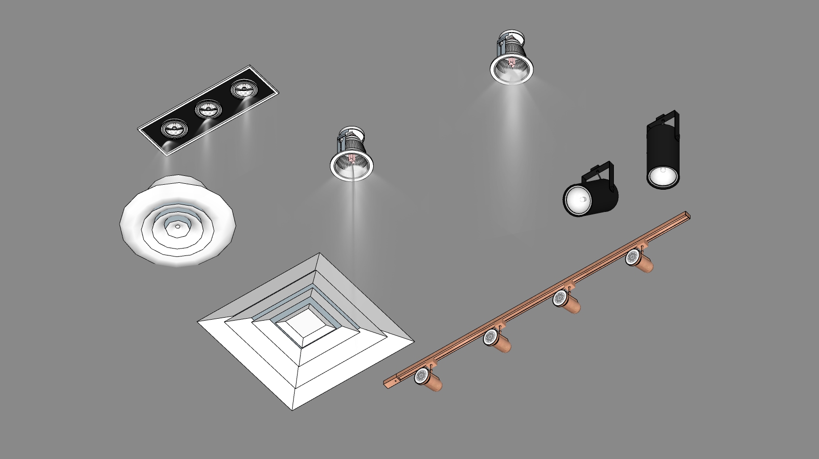 35筒灯射灯轨道射灯斗胆灯舞台射灯吊灯SketchUp草图模型下载(1)