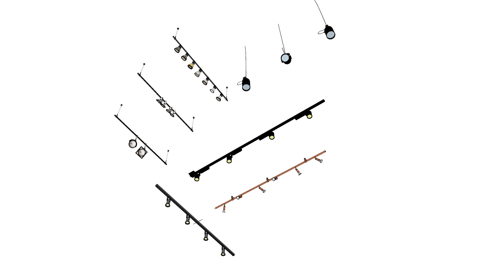 17射灯轨道射灯舞台射灯灯具组合SketchUp草图模型下载(1)