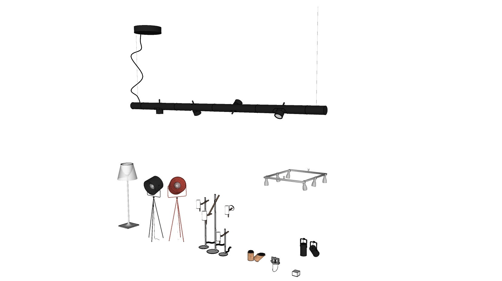 21现代导轨射灯轨道射灯舞台射灯灯具组合SketchUp草图模型下载(1)