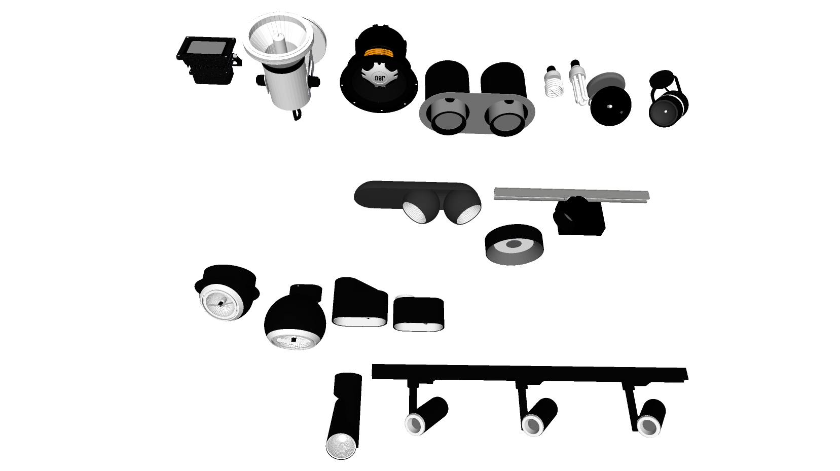 23现代导轨射灯轨道射灯舞台射灯灯具组合SketchUp草图模型下载