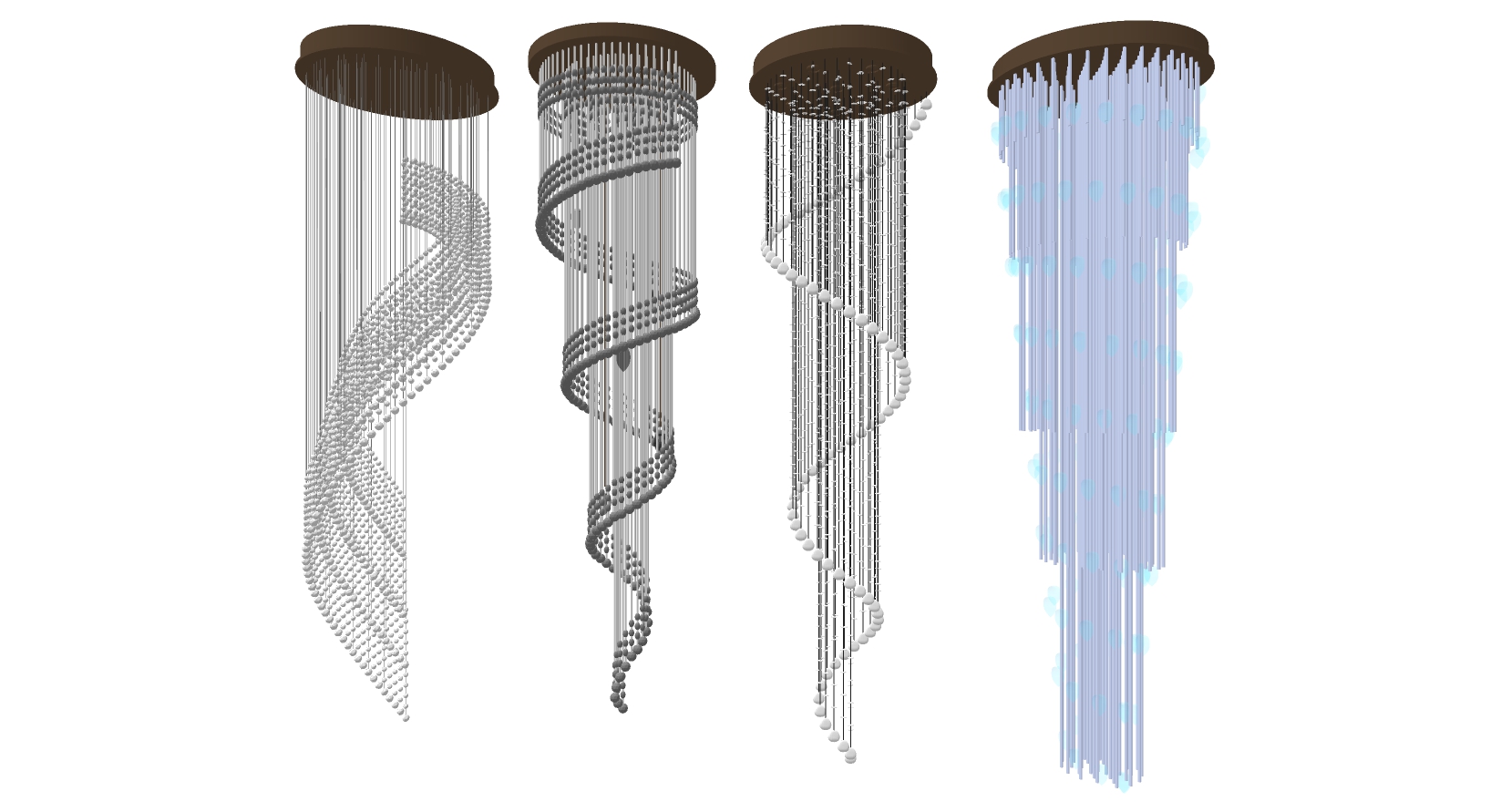 7现代轻奢简欧式大堂楼梯间大型螺旋形状金属水晶吊灯吸顶灯sketchup草图模型下载