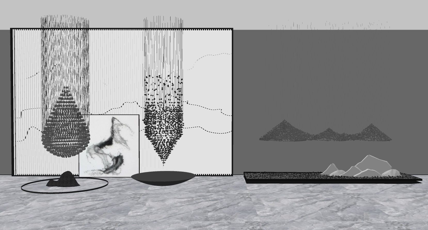 20现代轻奢新中式式大堂楼梯间大型水晶吊灯山形水晶吊灯SketchUp草图模型下载