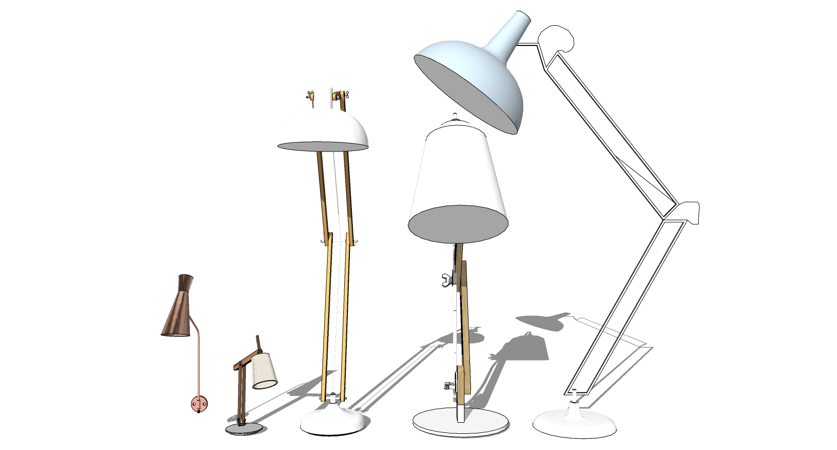 1美式北欧现代简约长臂折叠台灯壁灯落地灯SketchUp草图模型下载(1)