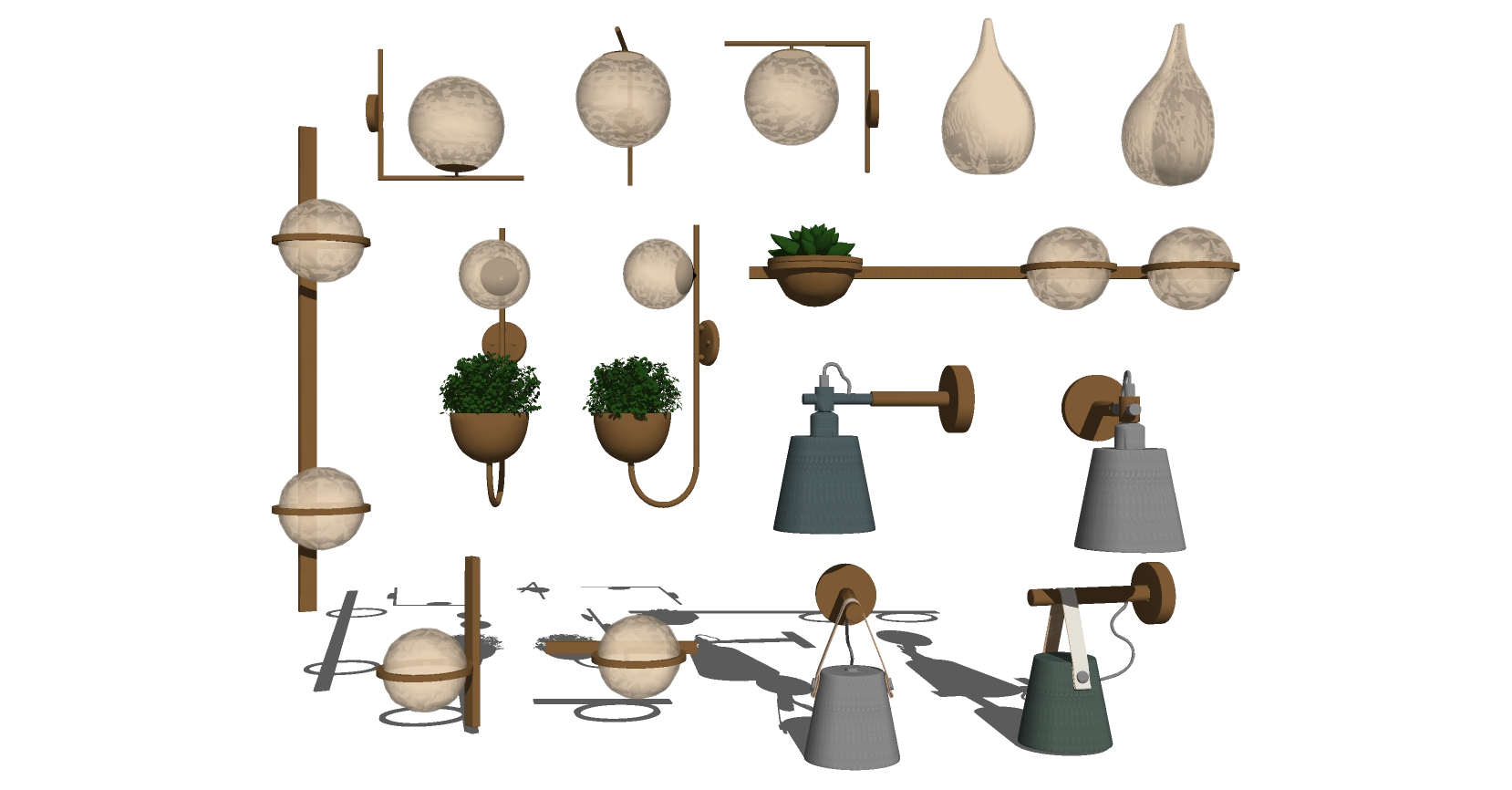 34现代金属玻璃球形壁灯植物灯sketchup草图模型下载(1)