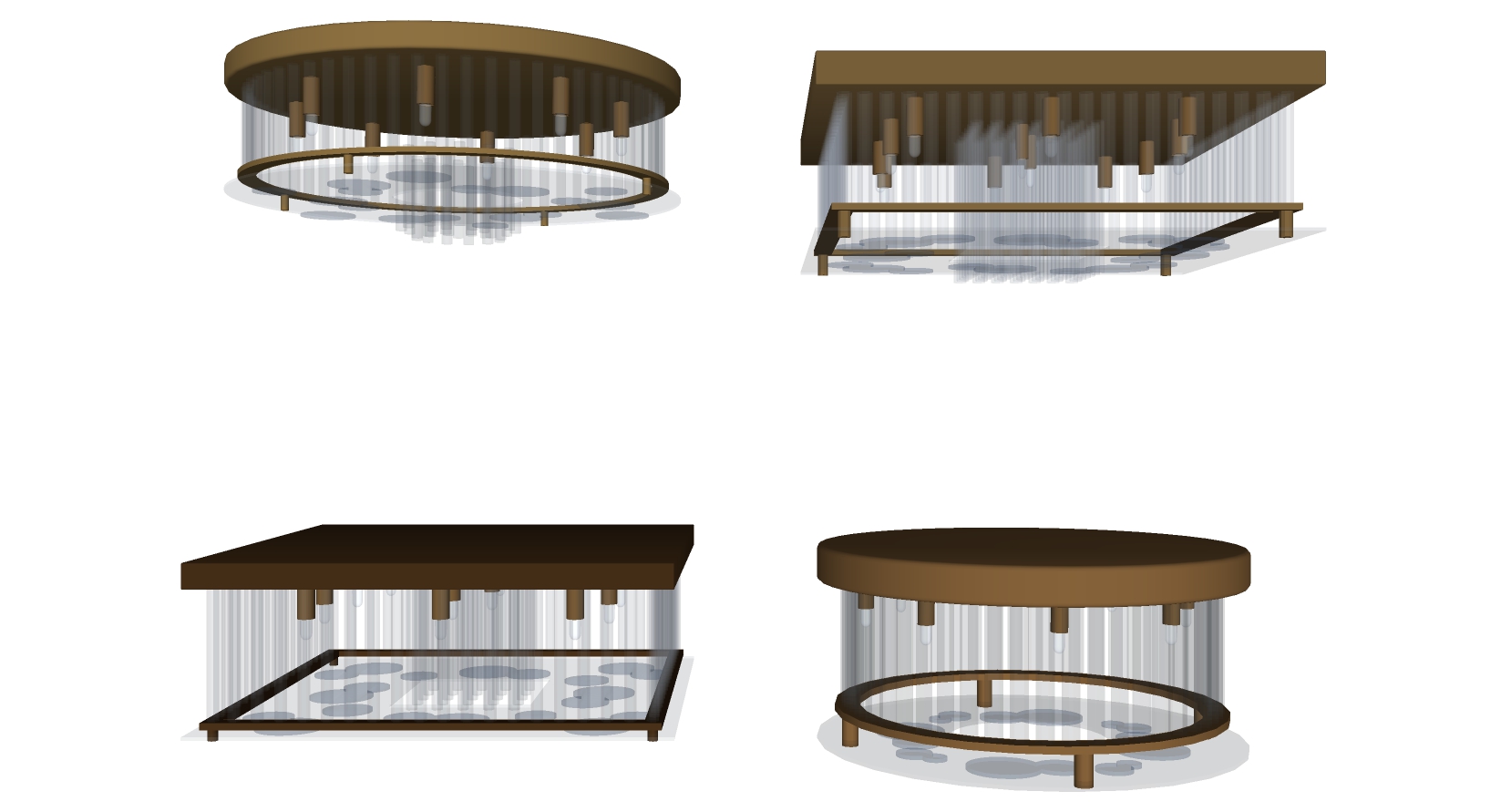 5现代轻奢简欧式金属方形圆形水晶吊灯吸顶灯sketchup草图模型下载