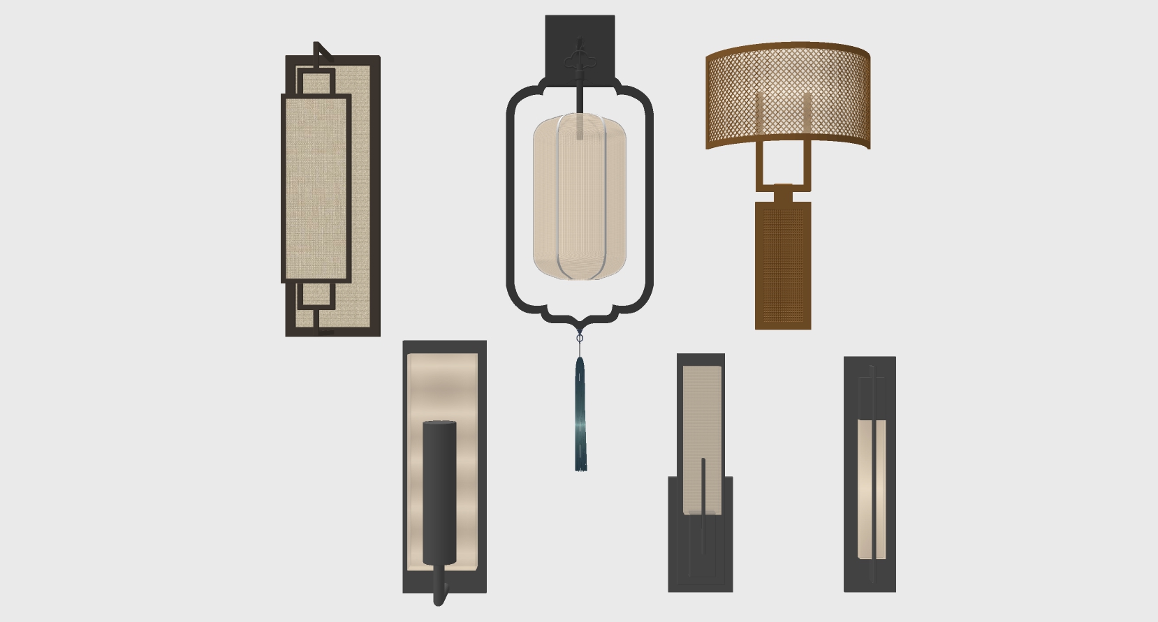 新中式金属铁艺壁灯组合sketchup草图模型下载 (6)(1)