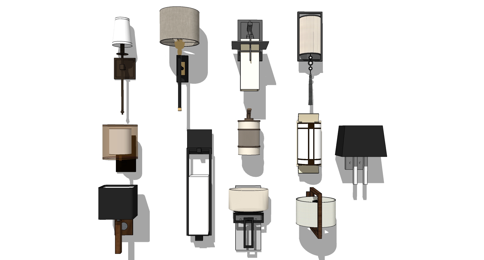 新中式金属铁艺壁灯组合sketchup草图模型下载 (3)(1)