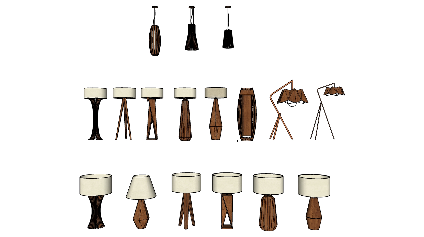 03现代木制台灯落地灯吊灯组合SketchUp草图模型下载(1)