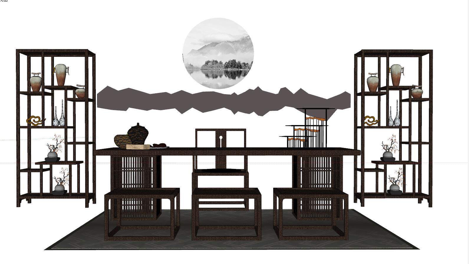 086中式泰式新中式茶室sketchup草图模型下载