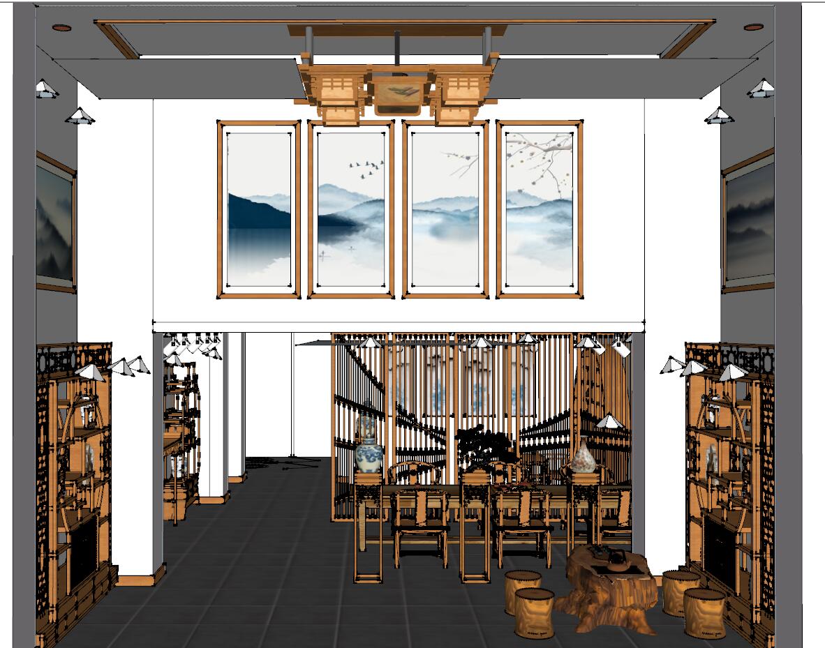 063中式泰式茶室sketchup草图模型下载