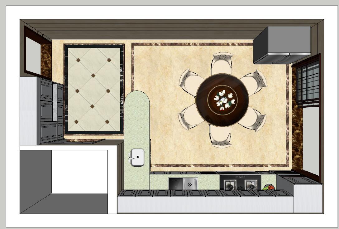 47简欧美式厨房sketchup草图模型下载