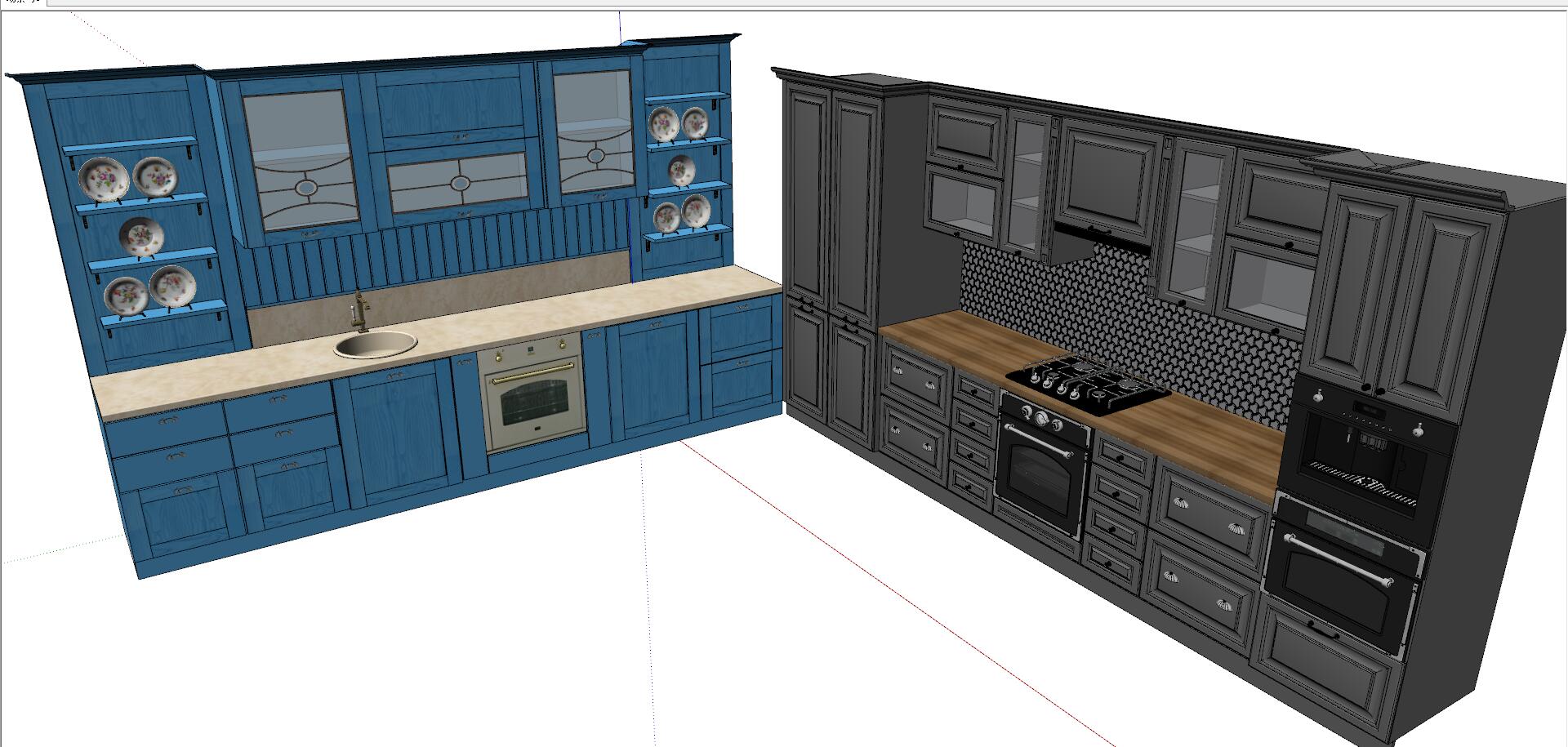 34简欧式美式田园地中海整体橱柜sketchup草图模型下载(1)