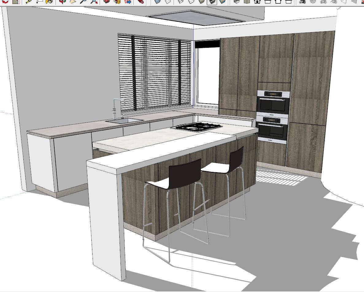 74现代北欧开敞式厨房sketchup草图模型下载(1)