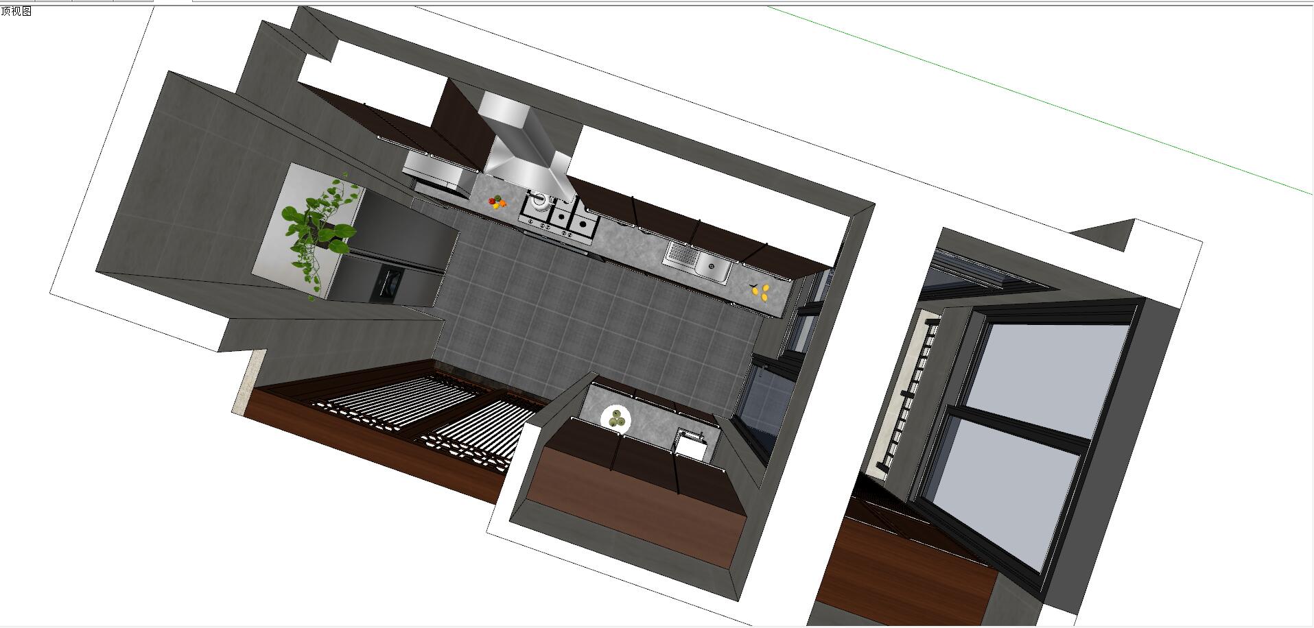 08后现代北欧港式新中式厨房sketchup草图模型下载(1)