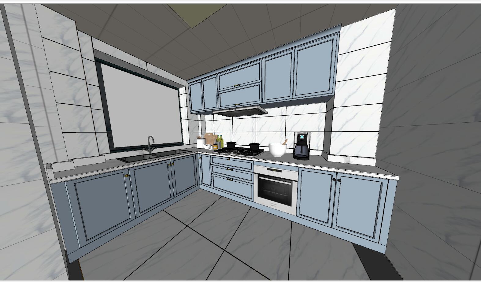 06现代北欧地中海田园厨房厨柜厨房用品组合sketchup草图模型下载(1)