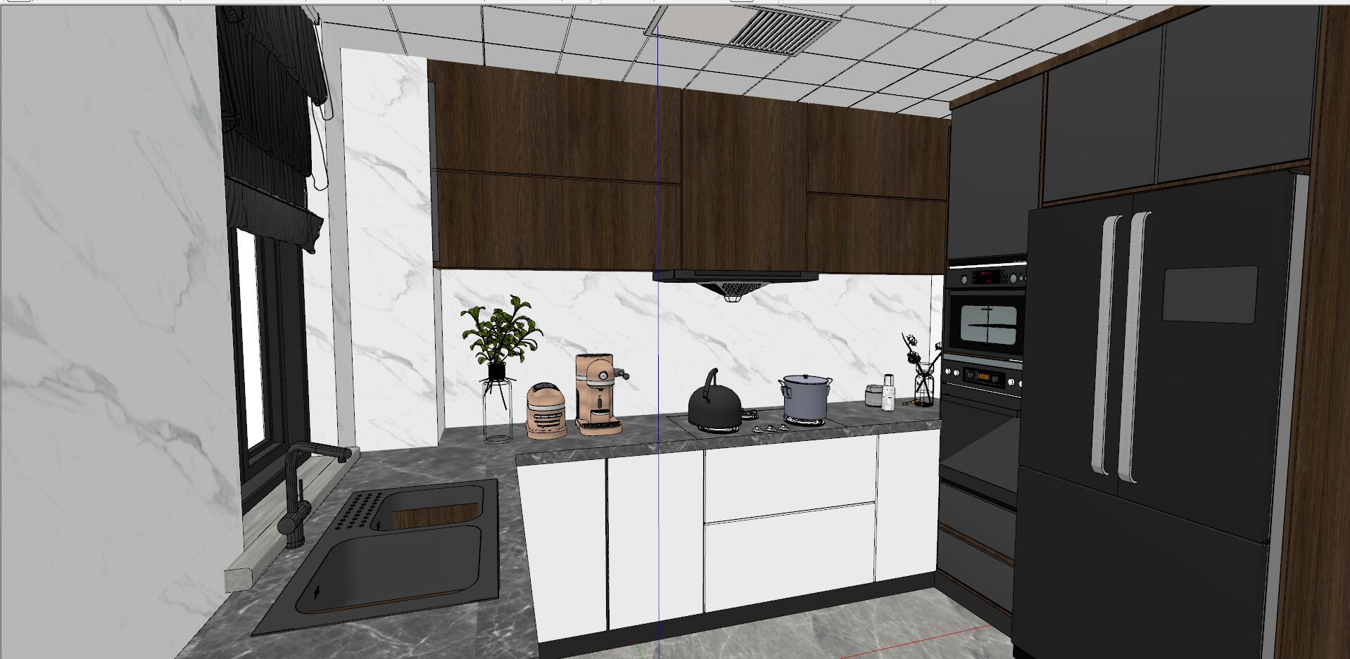10现代北欧厨房空间罗马帘厨房用品sketchup草图模型下载(1)