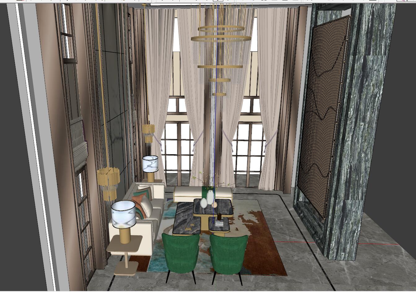 39新中式别墅客厅sketchup草图模型下载
