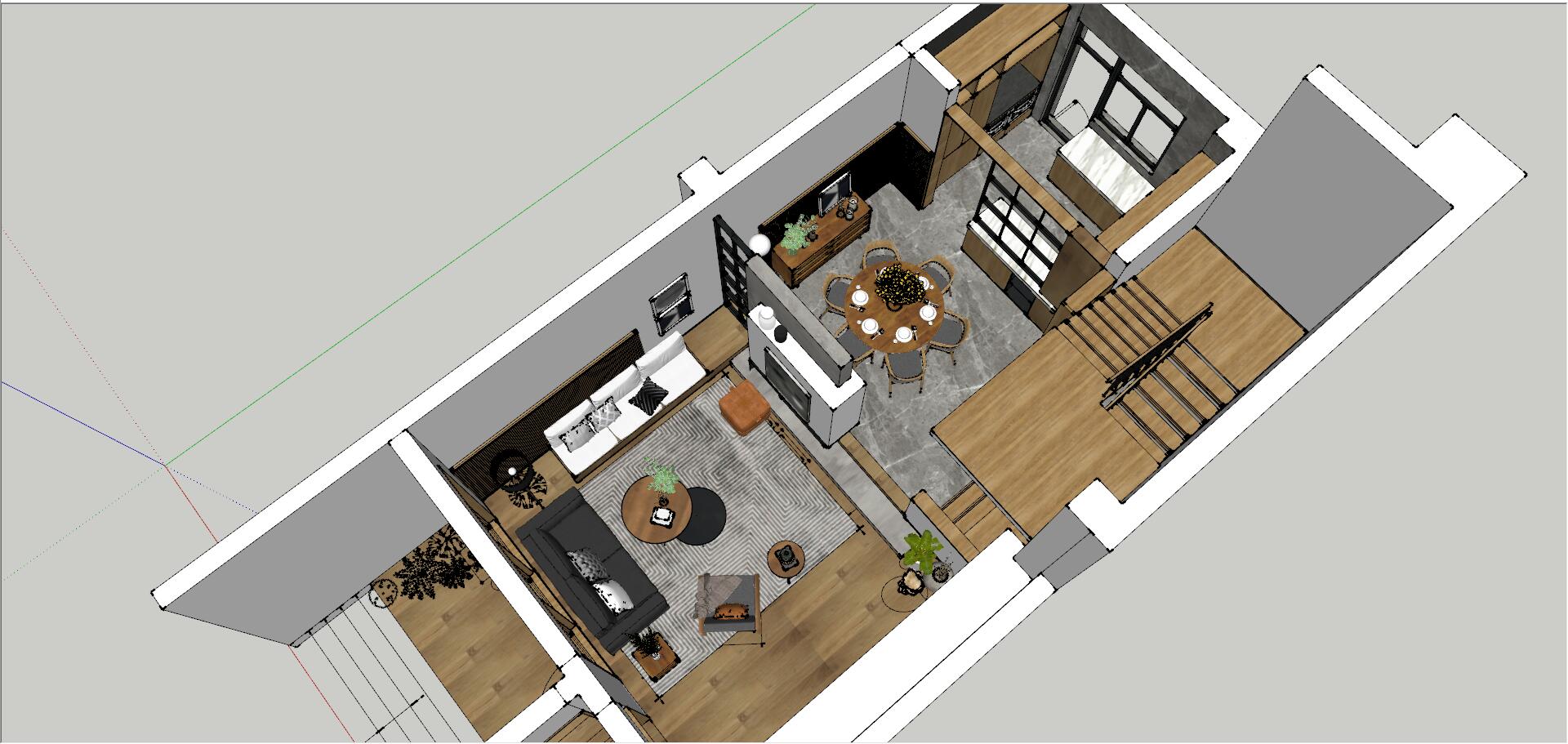 11现代北欧后现代港式小复式客厅sketchup草图模型下载