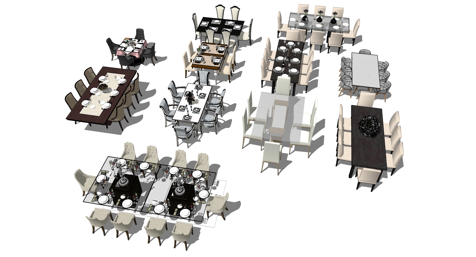 19欧式美式法式北欧现代餐桌椅子组合sketchup草图模型下载(1)