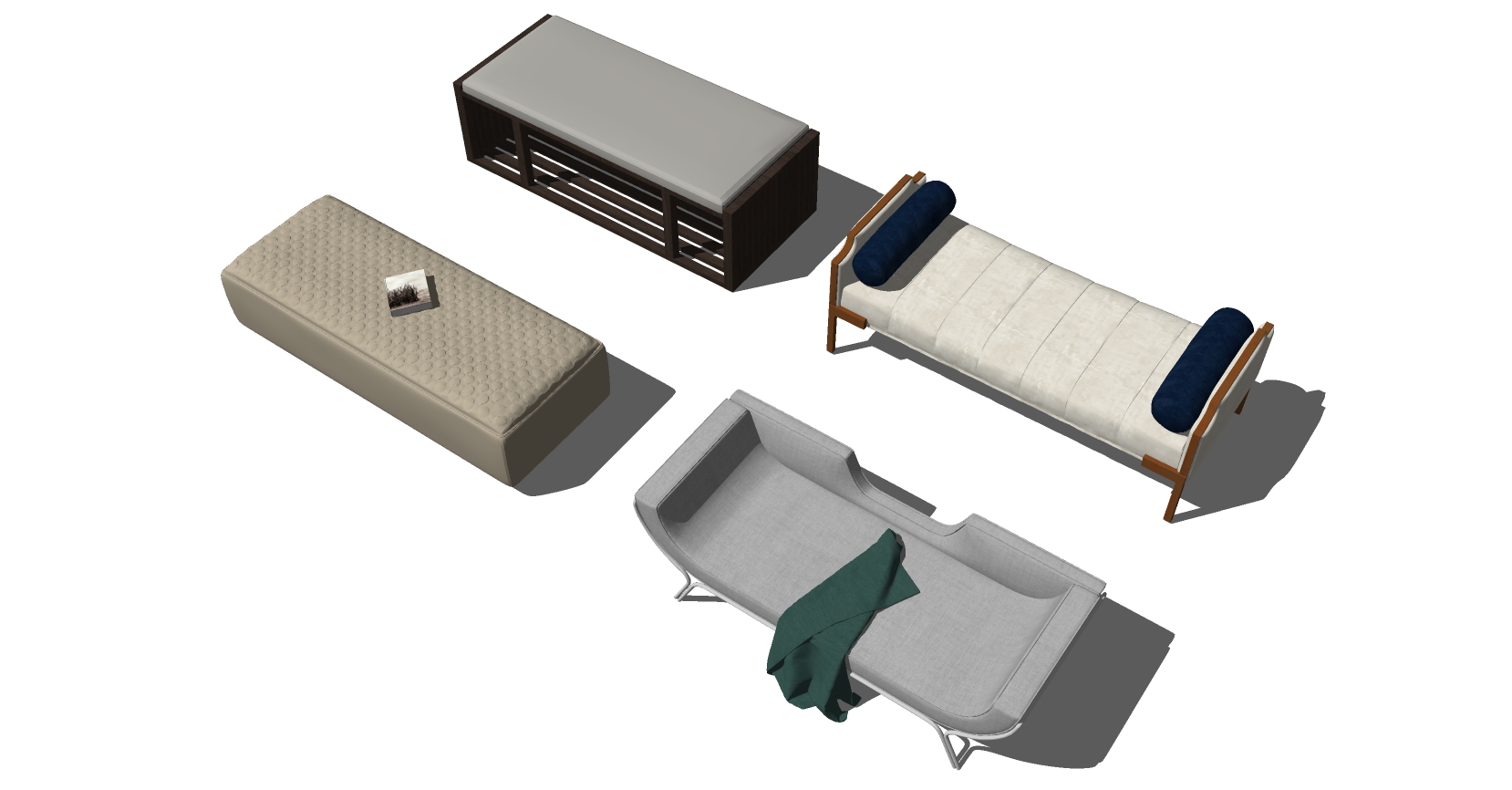 17现代新中式沙发凳床榻床尾凳组合3sketchup草图模型下载(1)