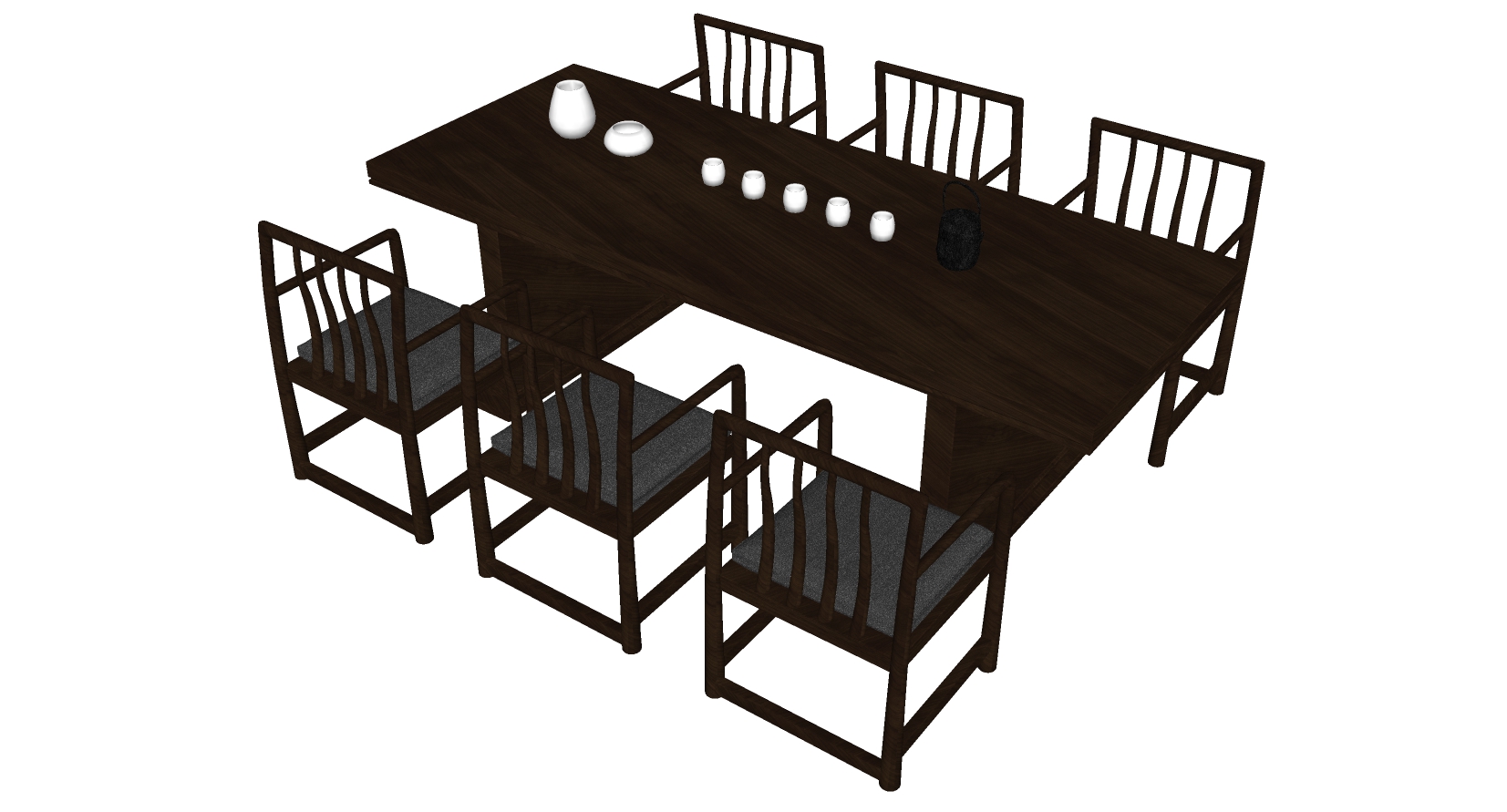 13中式实木单人椅子桌子餐桌椅茶具摆件组合sketchup草图模型下载(1)