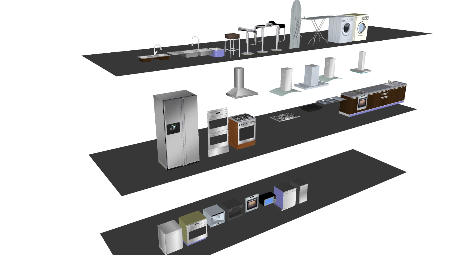 (18)厨房卫生间电器橱柜家具厨房用具烤箱冰箱洗衣机水槽组合消毒柜吧椅中岛岛台吧椅sketchup草图模型下载