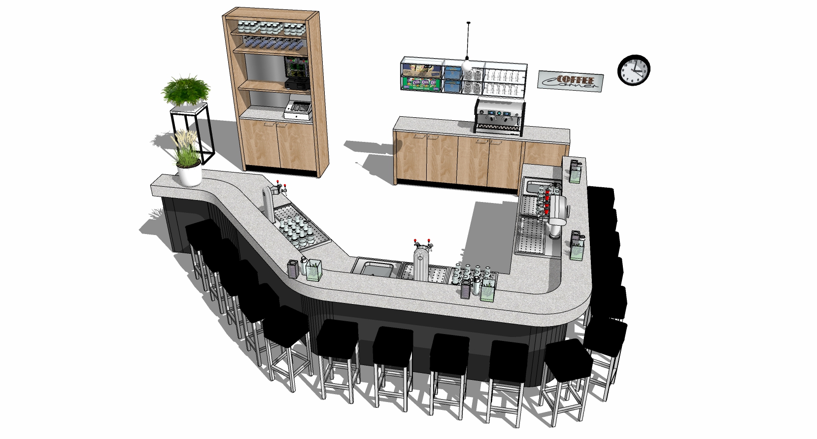 (6)现代水吧酒吧咖啡厅台吧台操作台饮料机咖啡机榨汁啤酒机操作台sketchup草图模型下载