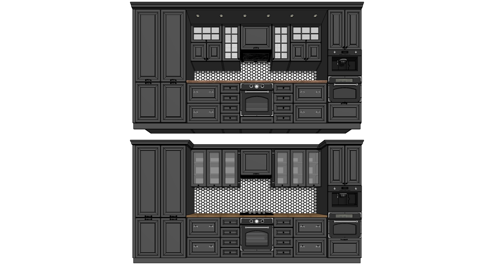 (2)美式欧式实木厨房橱柜烤箱吊柜sketchup草图模型下载(1)