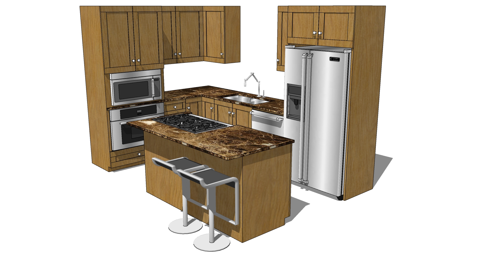 (10)现代木制橱柜吧台吧椅冰箱烤箱中岛岛台sketchup草图模型下载(1)