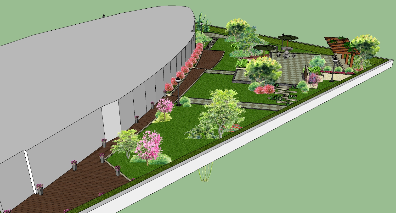 28楼顶花园景观植物户外景观植物sketchup草图模型下载(1)