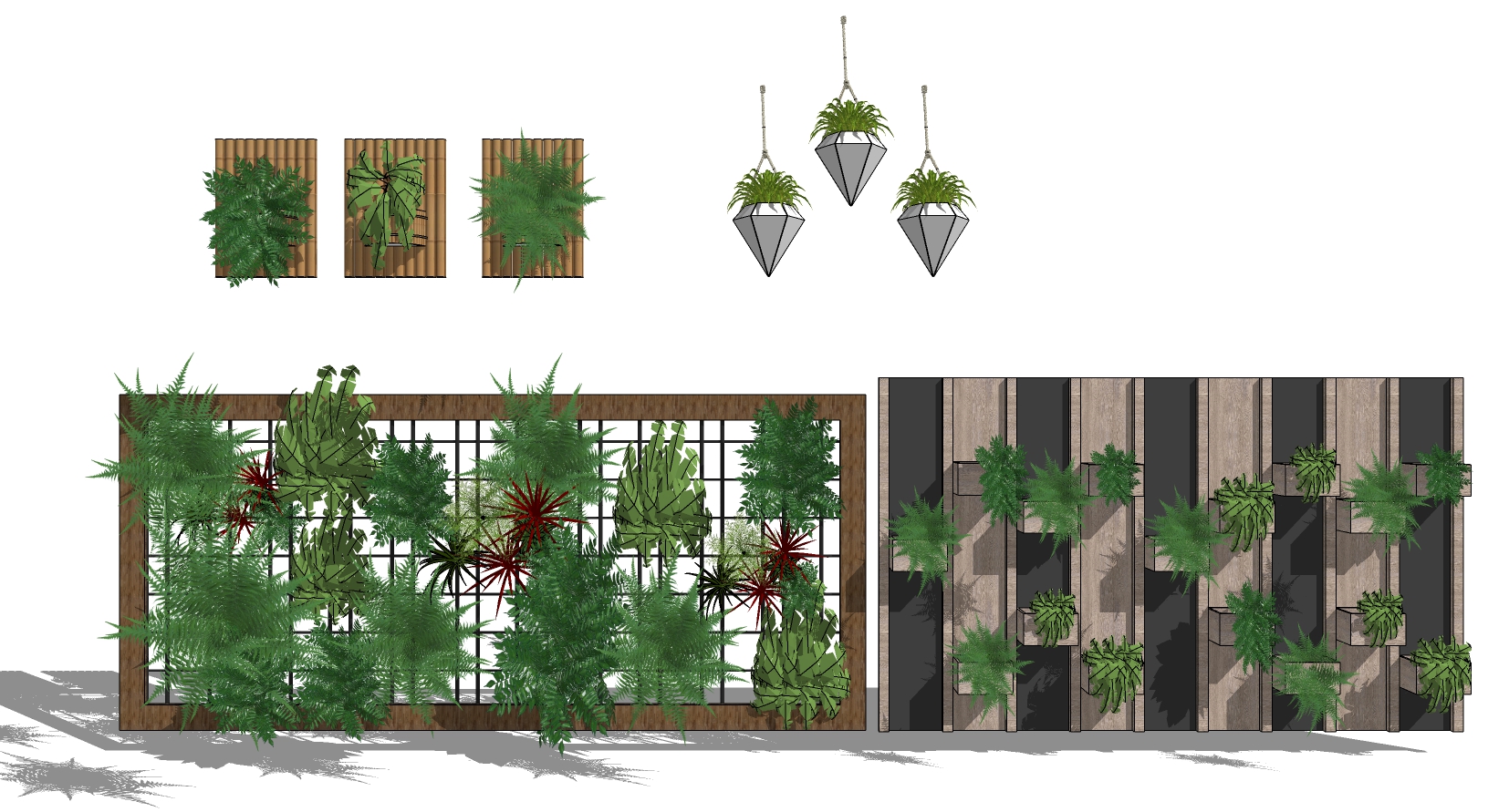 绿墙花架 吊篮植物墙sketchup草图模型下载(1)