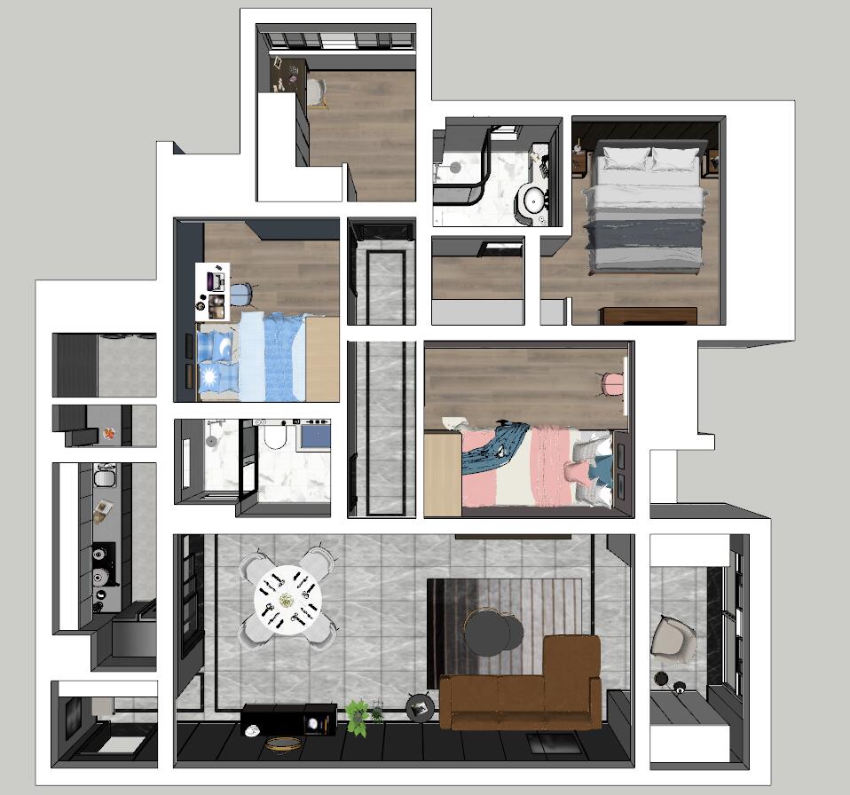 家居空间sketchup草图模型下载(1)