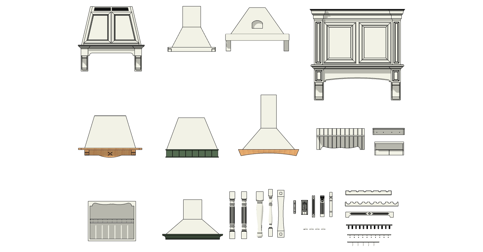 5欧式法式橱柜厨房用具吸油烟机罗马柱柱子组合sketchup草图模型下载(1)