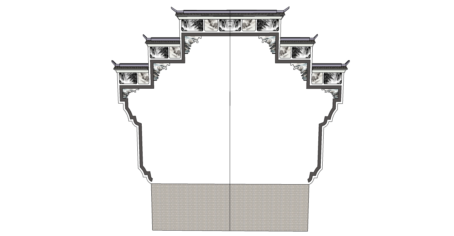 中式古典建筑徽派建筑屋檐墙檐口马头墙 (7)su草图模型下载(1)